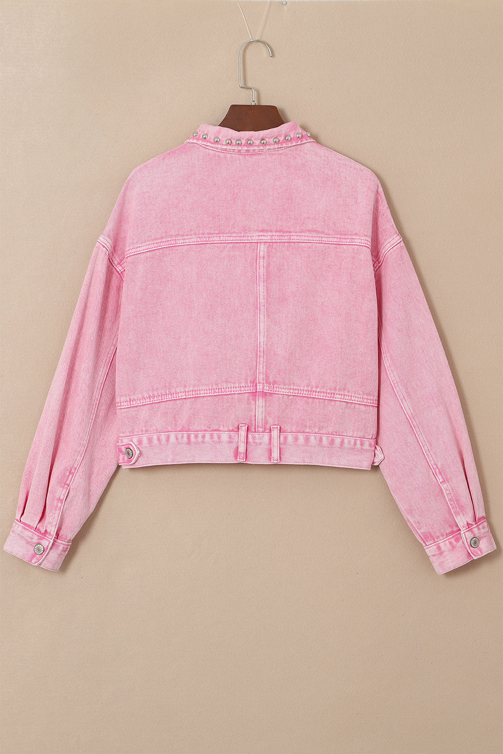 Denim Jacket Pink Rivet Studded Pocketed