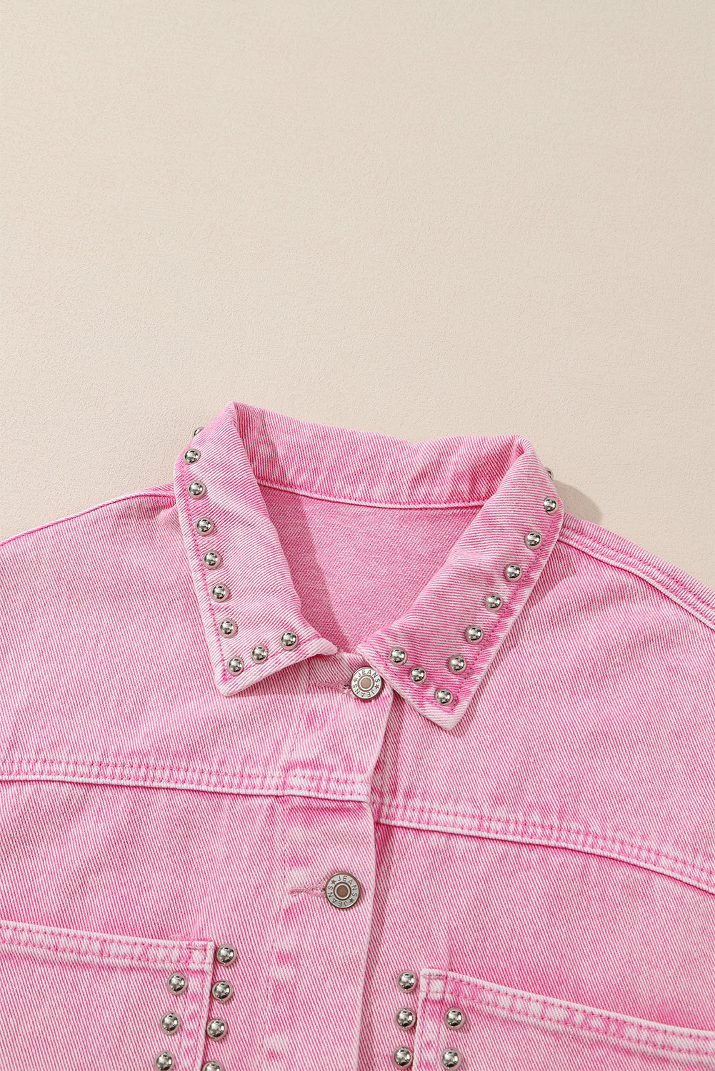 Denim Jacket Pink Rivet Studded Pocketed