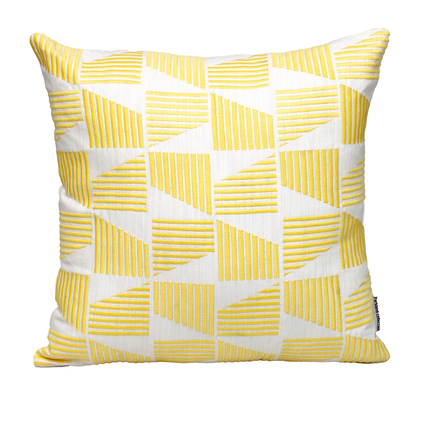 18" Yellow and White Geometric Cotton Throw Pillow With Embroidery-1