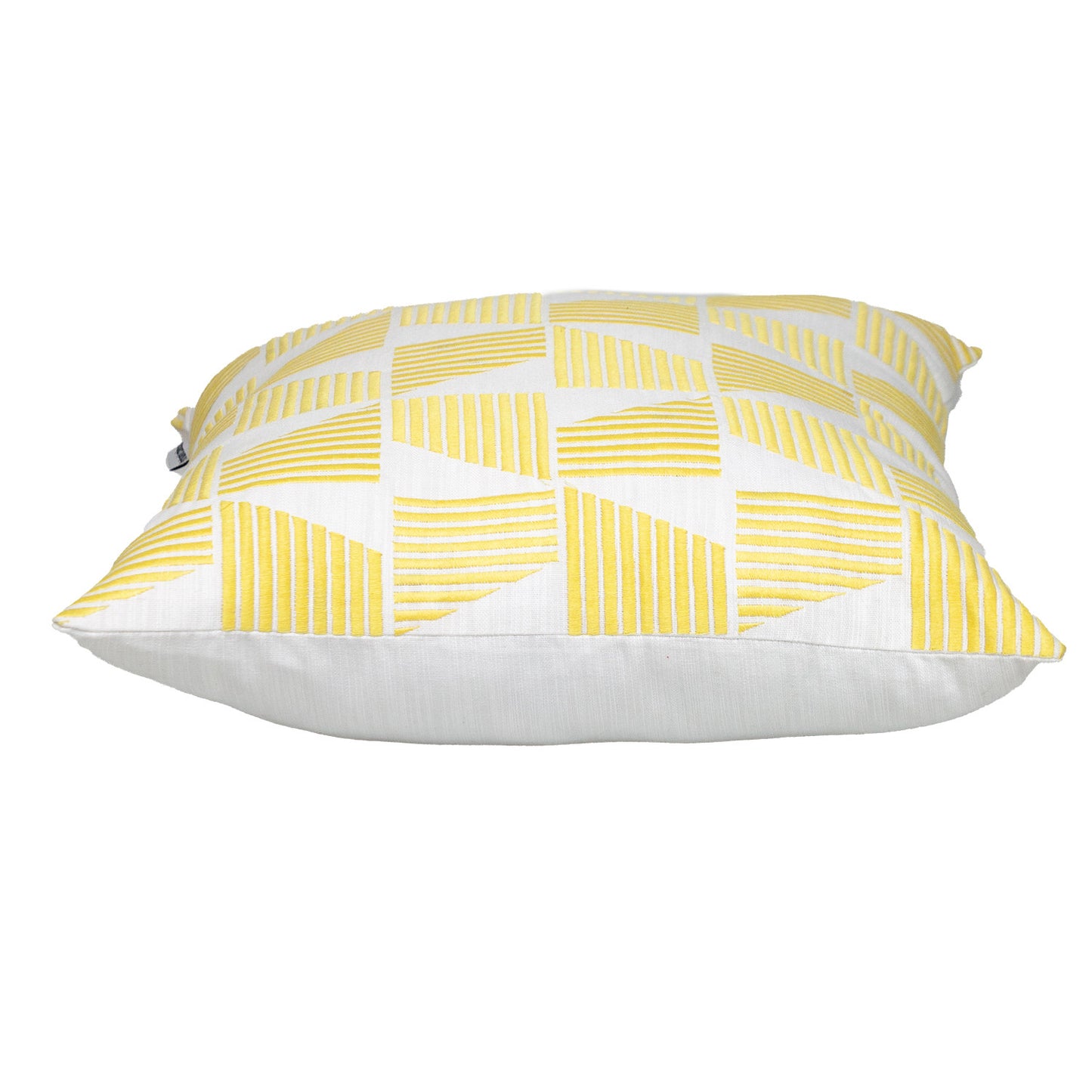18" Yellow and White Geometric Cotton Throw Pillow With Embroidery-3