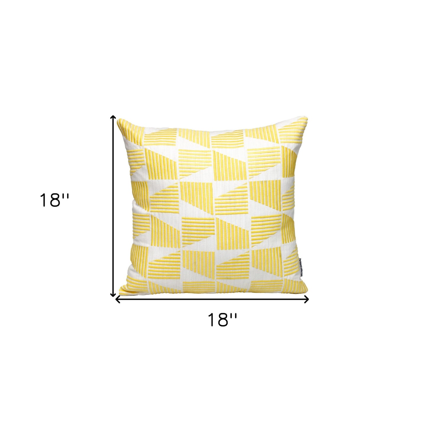 18" Yellow and White Geometric Cotton Throw Pillow With Embroidery-7
