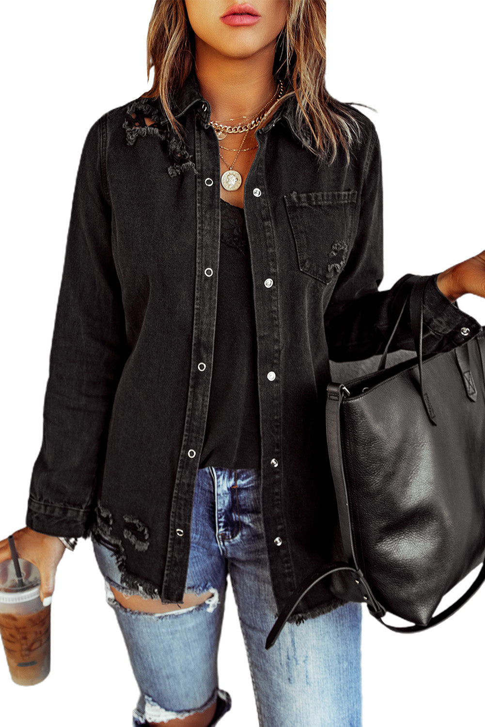 Denim Jacket Black Ripped