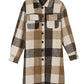 Khaki Plaid Button-Down Flap Pocket Long Shacket