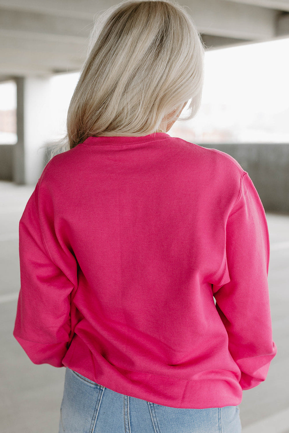 Sweat Shirt Pink Cow & Sequin Double Heart Patch Graphic