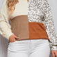 Khaki Ribbed Color Block Leopard Splicing Plus Size Top