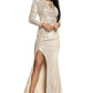 Apricot Cut Out Thigh High Split Sequin Maxi Dress