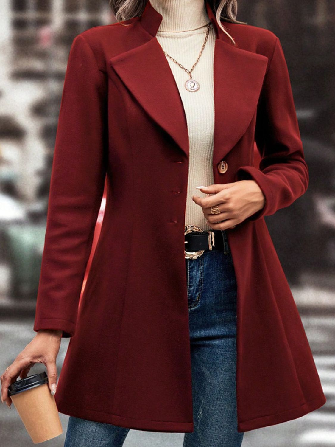 Casual Collared Neck Button Up Long Sleeve Coat