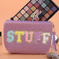 Makeup Bag Sparkle Letter Pattern Tassel Zipper