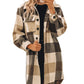 Khaki Plaid Button-Down Flap Pocket Long Shacket