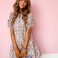 Pink Floral Button Shirt Collar Puff Sleeve Ruffle Dress