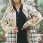 Khaki Distressed Raw Edge Plaid Patchwork Denim Jacket