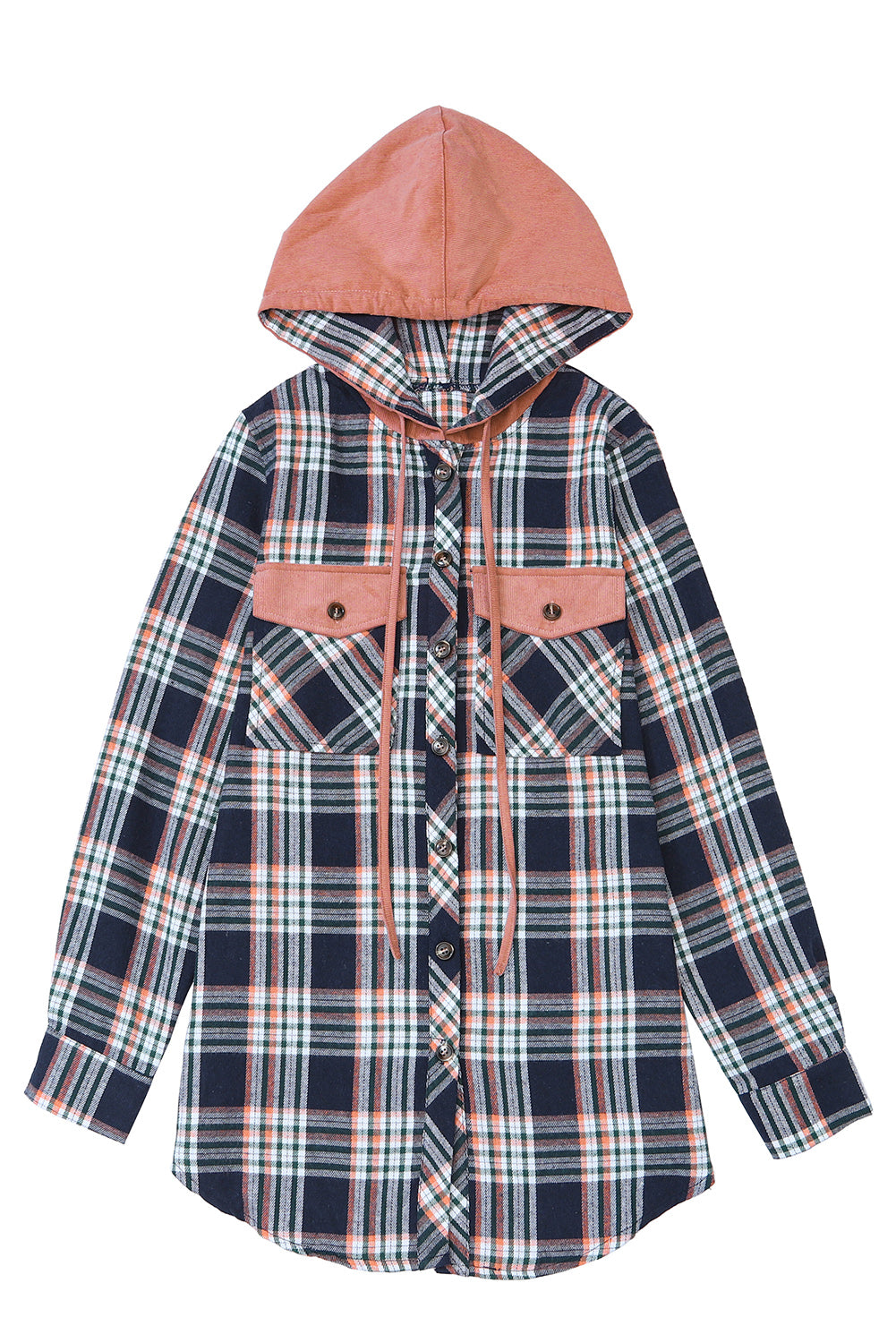 Jacket Shirt Jacket Pink Plaid Contrast Hooded Drawstring