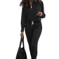 Sweatsuit Black Drawstring Hoodie and High Waist