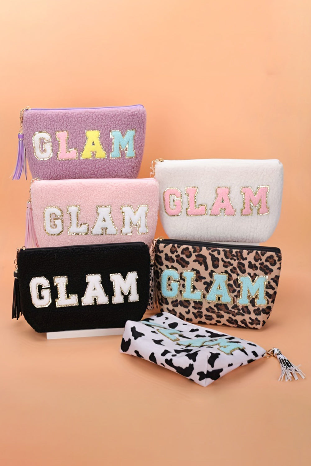 Makeup Bag Sparkle Letter Pattern Tassel Zipper