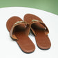 Chestnut Metal Décor Leather Thong Slippers