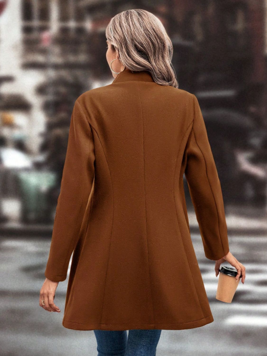 Casual Collared Neck Button Up Long Sleeve Coat