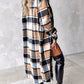 Plaid Button Up Long Sleeve Longline Outerwear