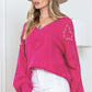 Sweater Rose Red Pearl Embellished Fuzzy Hearts V Neck