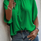 Bright Green Solid Mock Neck Split Batwing Sleeve Blouse