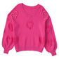 Sweater Rose Red Pearl Embellished Fuzzy Hearts V Neck