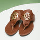 Chestnut Metal Décor Leather Thong Slippers