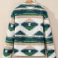 Blackish Green Aztec Print Button Up Long Sleeve Jacket