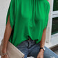 Bright Green Solid Mock Neck Split Batwing Sleeve Blouse