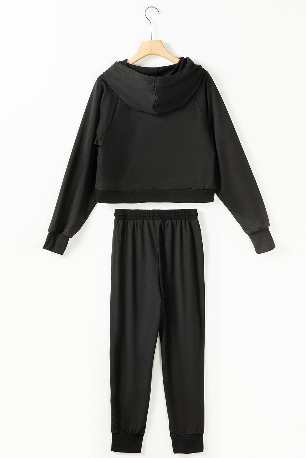 Sweatsuit Black Drawstring Hoodie and High Waist