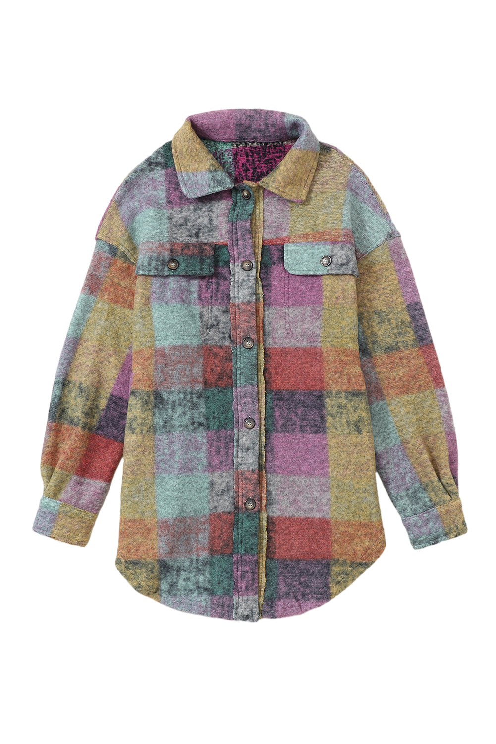 Jacket Shirt Multicolor Brushed Plaid Pocketed Oversize