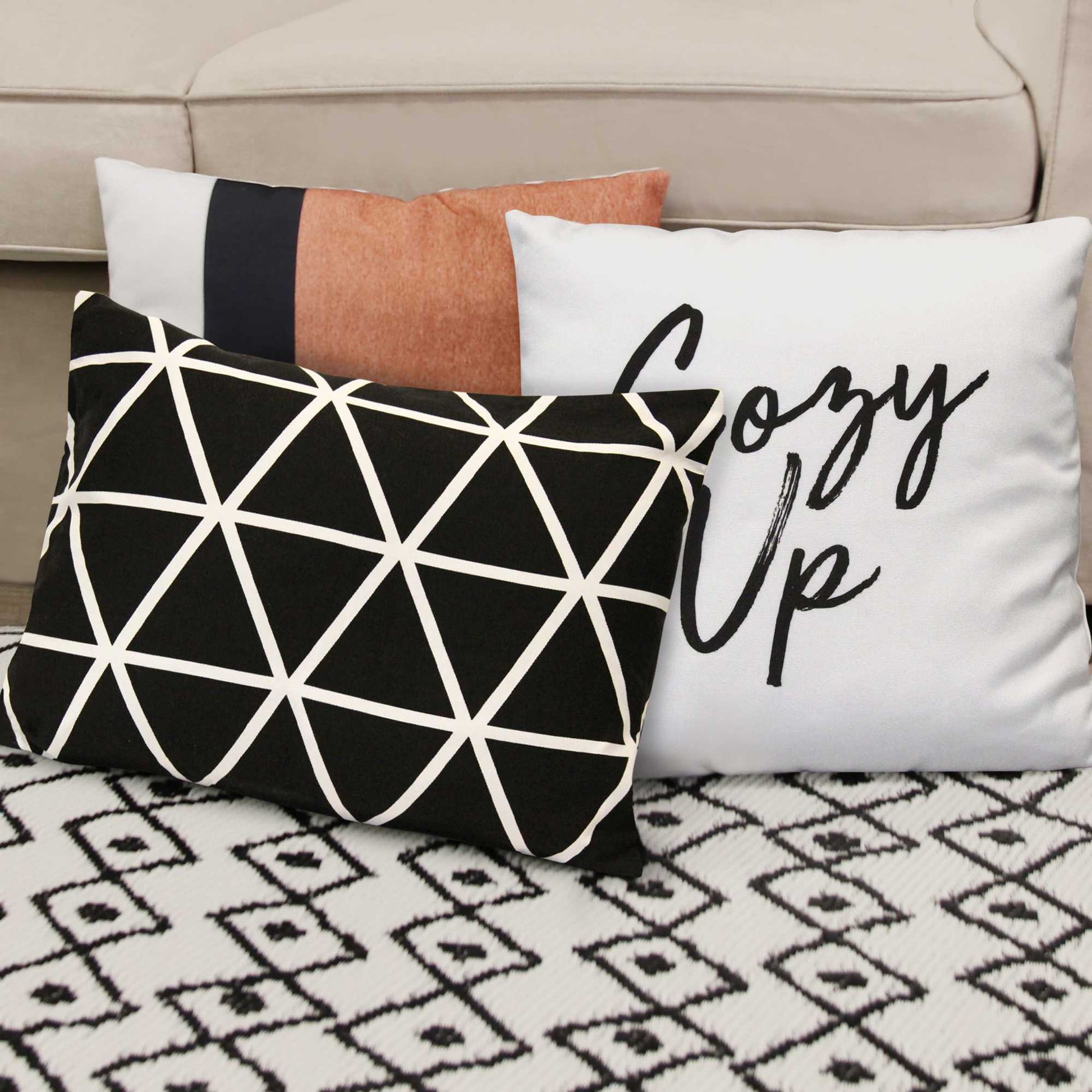 Black and White Geometric Triangles Lumbar Pillow-1