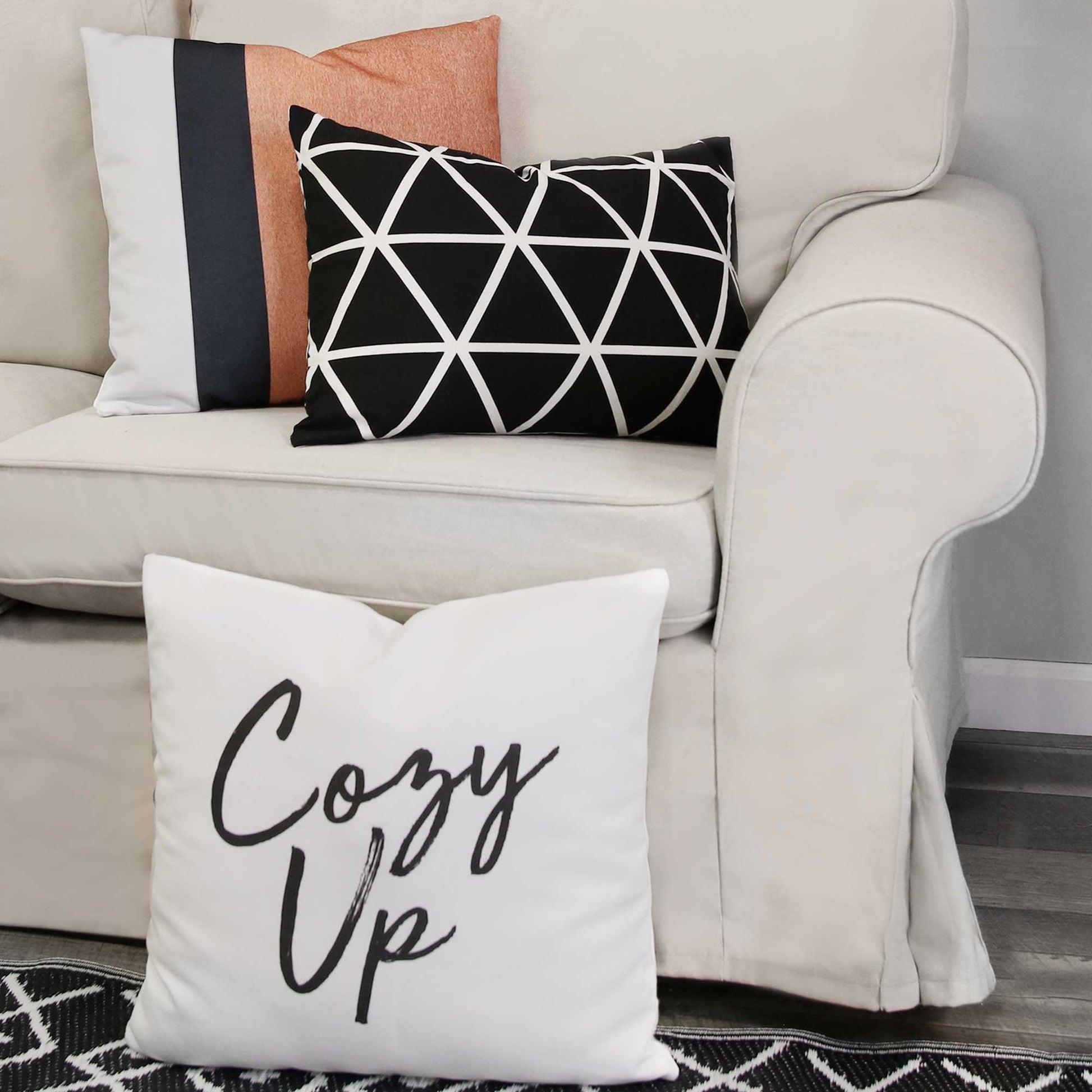 Black and White Geometric Triangles Lumbar Pillow-2
