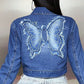 Butterfly Patch Long Sleeve Cropped Denim Top