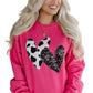 Sweat Shirt Pink Cow & Sequin Double Heart Patch Graphic