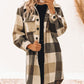 Khaki Plaid Button-Down Flap Pocket Long Shacket