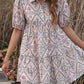 Pink Floral Button Shirt Collar Puff Sleeve Ruffle Dress