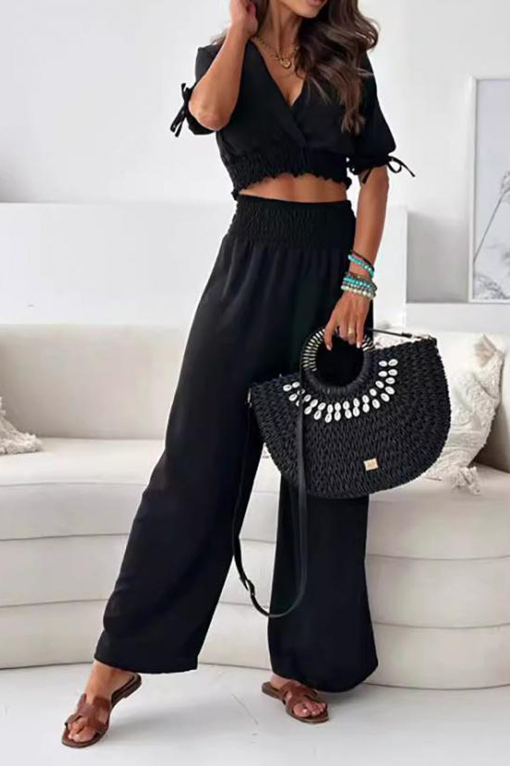 Casual Short Sleeve Top Pants Set