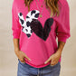 Sweat Shirt Pink Cow & Sequin Double Heart Patch Graphic