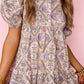 Pink Floral Button Shirt Collar Puff Sleeve Ruffle Dress