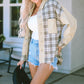 Khaki Distressed Raw Edge Plaid Patchwork Denim Jacket