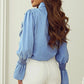 Ruffled Button Up Long Sleeve Denim Top