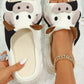 White Cute Cow Pattern Open Toe Slippers