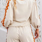 Casual Round Neck Long Sleeve Top and Drawstring Pants Set