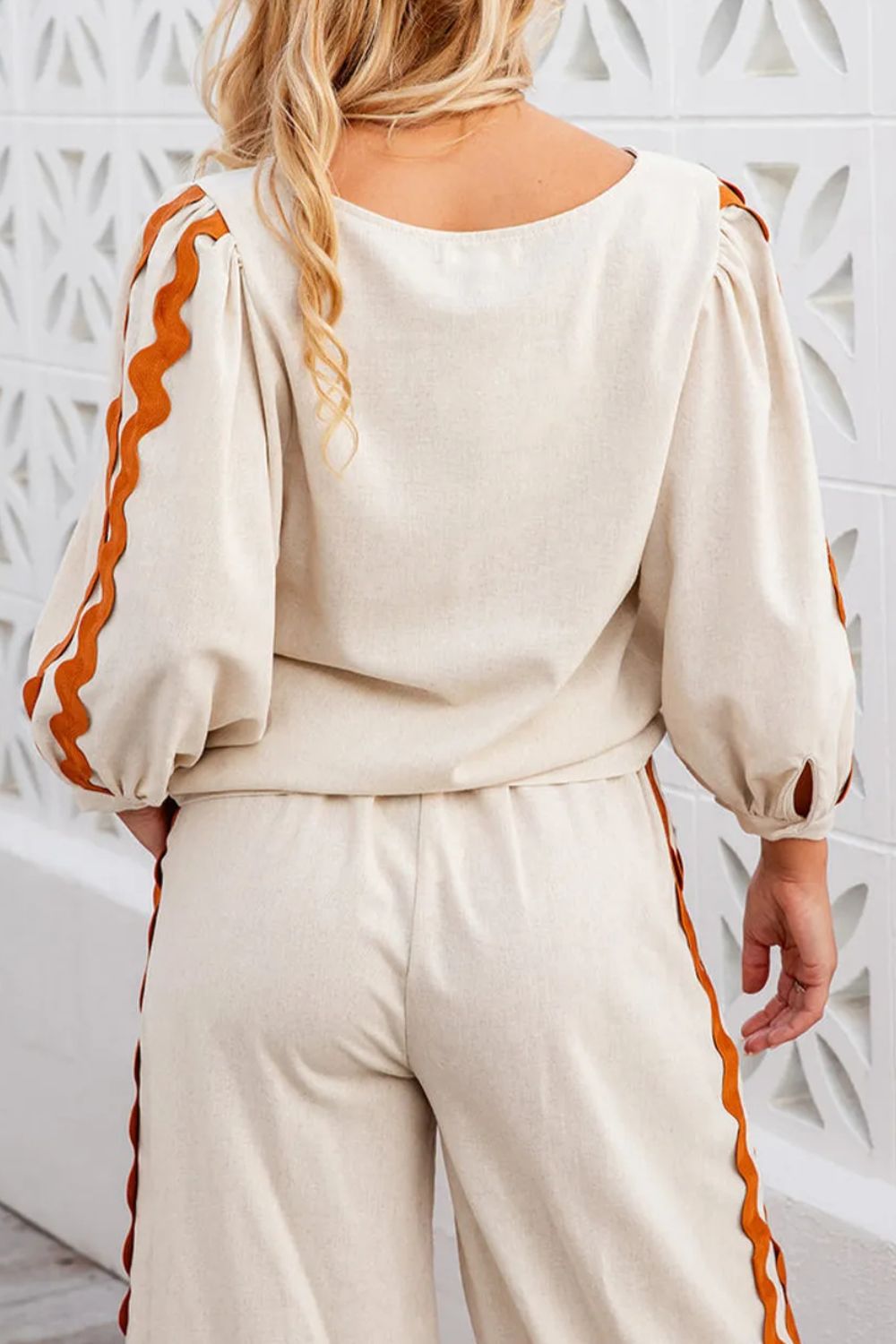 Casual Round Neck Long Sleeve Top and Drawstring Pants Set