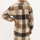 Khaki Plaid Button-Down Flap Pocket Long Shacket