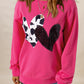 Sweat Shirt Pink Cow & Sequin Double Heart Patch Graphic