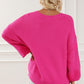 Sweater Rose Red Pearl Embellished Fuzzy Hearts V Neck