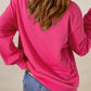 Sweat Shirt Pink Cow & Sequin Double Heart Patch Graphic