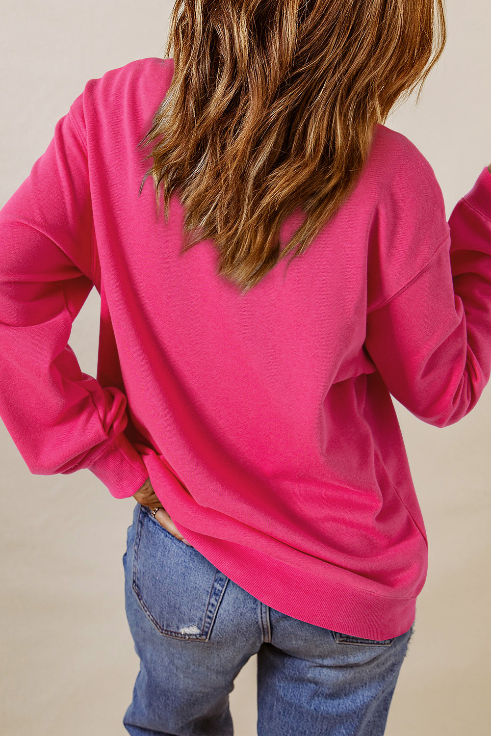 Sweat Shirt Pink Cow & Sequin Double Heart Patch Graphic