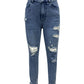 Distressed Raw Hem Jeans with Pockets