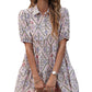 Pink Floral Button Shirt Collar Puff Sleeve Ruffle Dress